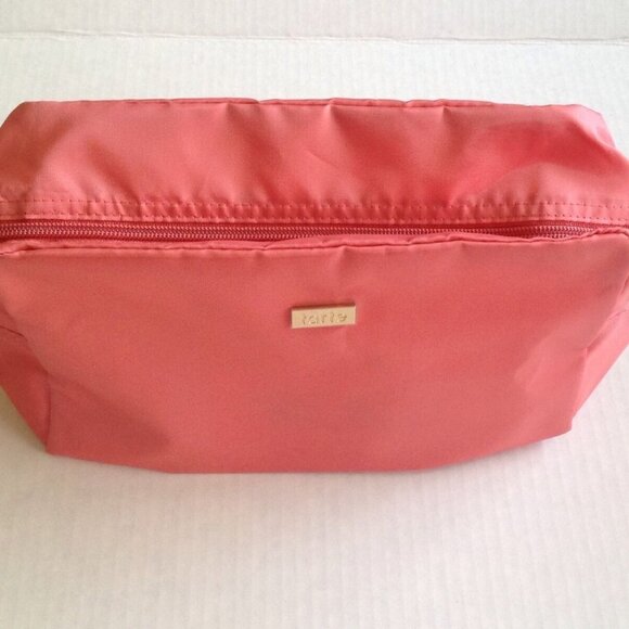tarte Handbags - Tarte Cosmetics Coral Pink Nylon Makeup Bag Gold Logo Plate NEW